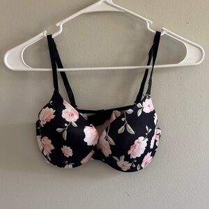 PINK Victoria's Secret Black and Pink Floral Bra 9